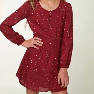 O’Neill Girls Maroon Wynona Star Pattern Dress